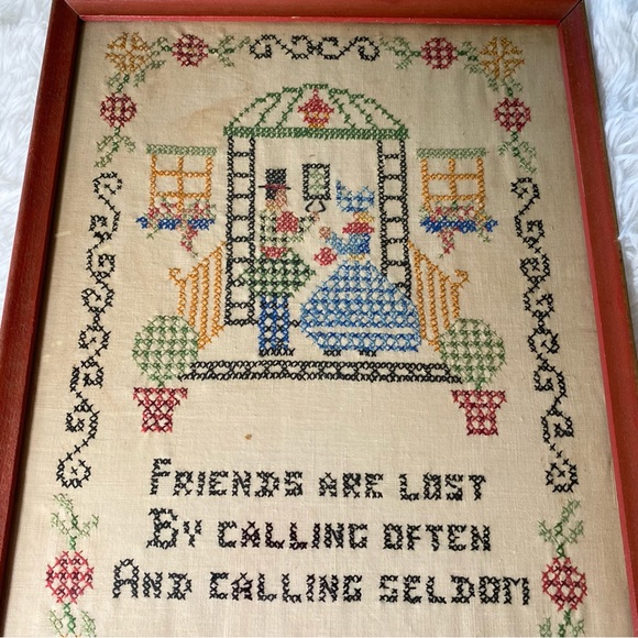 Vintage Friends Are Lost By Calling Often And Calling Seldom Framed Cross Stitch - Picture 5 of 9